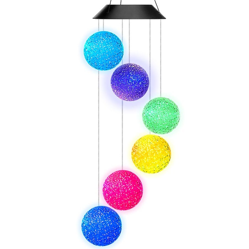 AceList Color Changing Solar Power Wind Chime Crystal Ball Wind Chime Wind Mobile Portable Waterproof Outdoor Windchime Light for Patio Yard Garden Home - Image 4